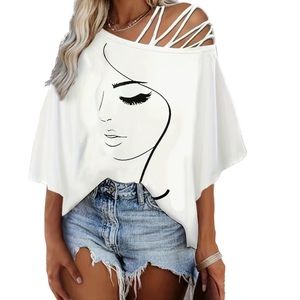 🌺Chic | White Off Shoulder | Strappy Top | Graphic Tee